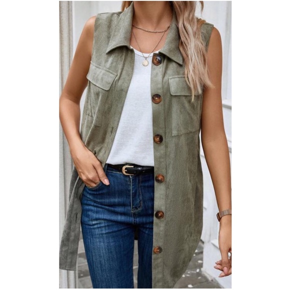 06  Solid Button Down Pockets Vest - Picture 3 of 4